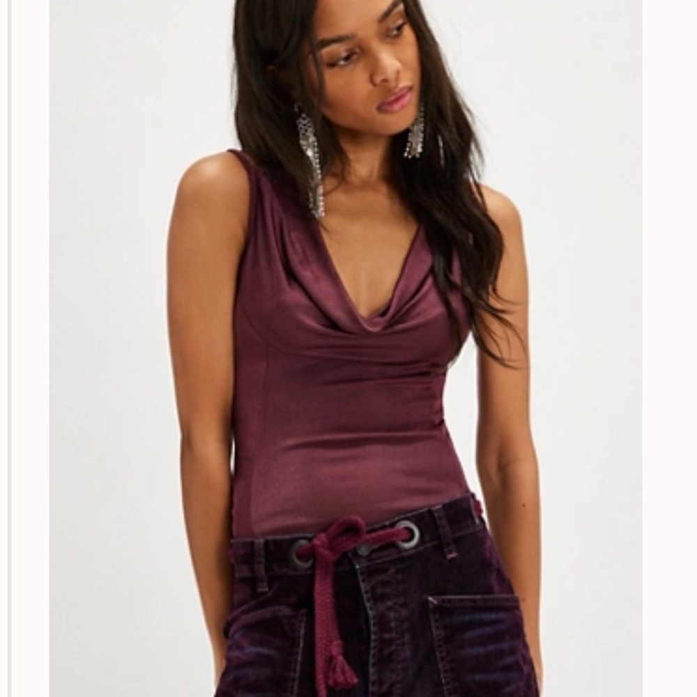 NWT Free People Elegant Shimmer Burgundy Women's Top Bodysuit Festive Holiday